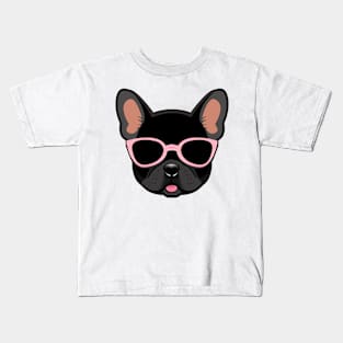 Black Frenchie Dog in Pink Shades French Bulldog Kids T-Shirt